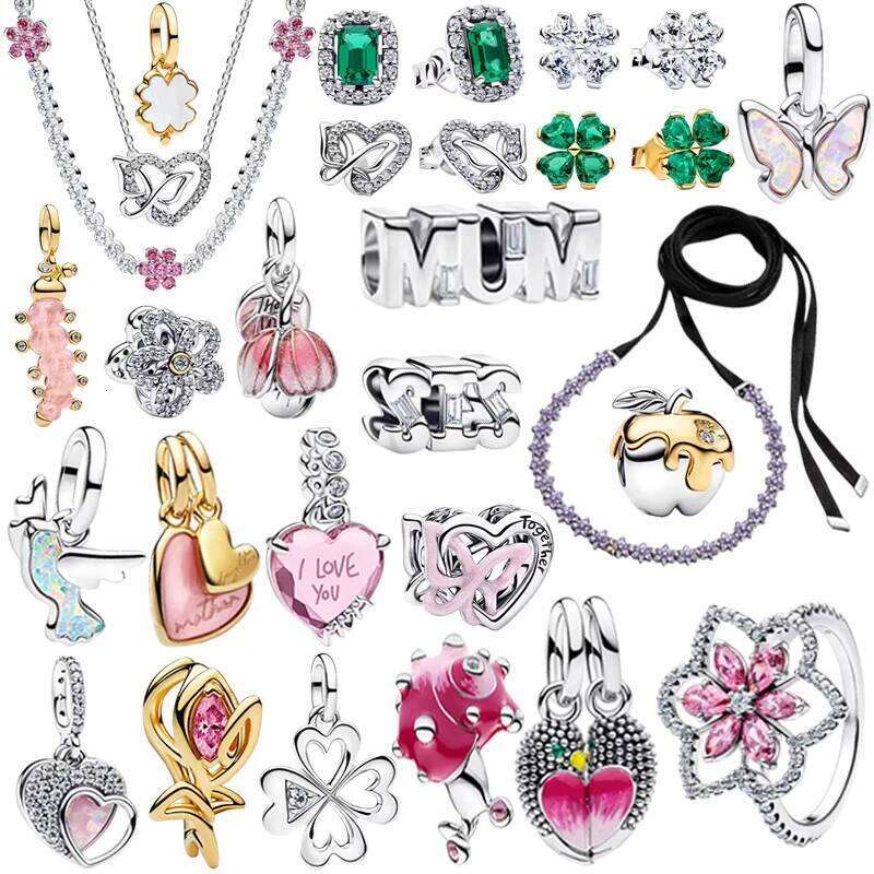 2026 New 925 Silver Gemstone Flower Bird Gold Rose Tulip Plated Apple Charm Women DIY High-quality Jewelry Gifts for Mother's day