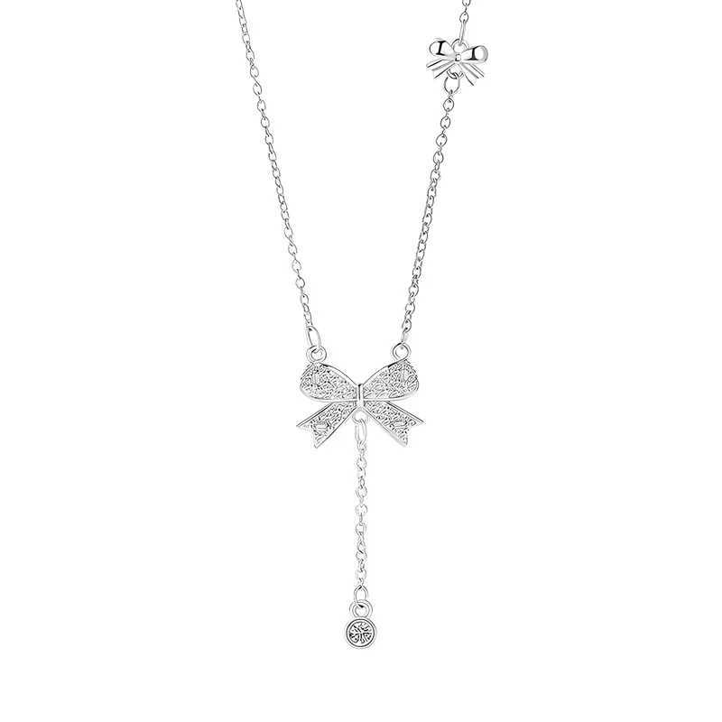 Tassel Zircon Butterfly Knot Pendant Necklace for Women Luxury Elegance Clavicle Chain Gift for Bestie Wholesale Jewelry H260406