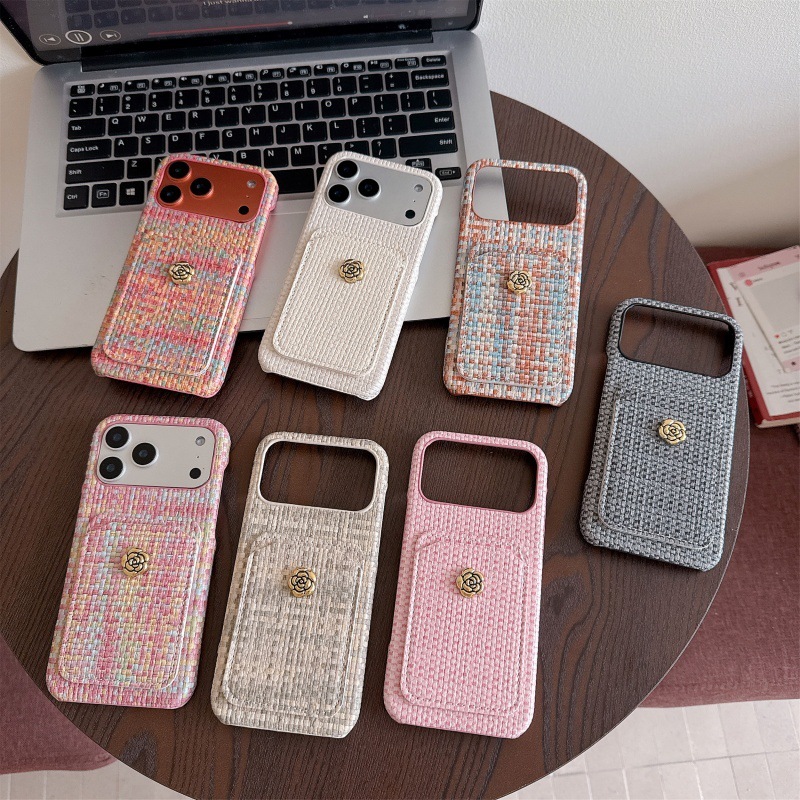 2026 New Designers' Luxury Collection Vintage Camellia Iphone 17 Pro Max Card Holder Case Suitable For 16 Simple 15 Chanel-style 13 Women's 