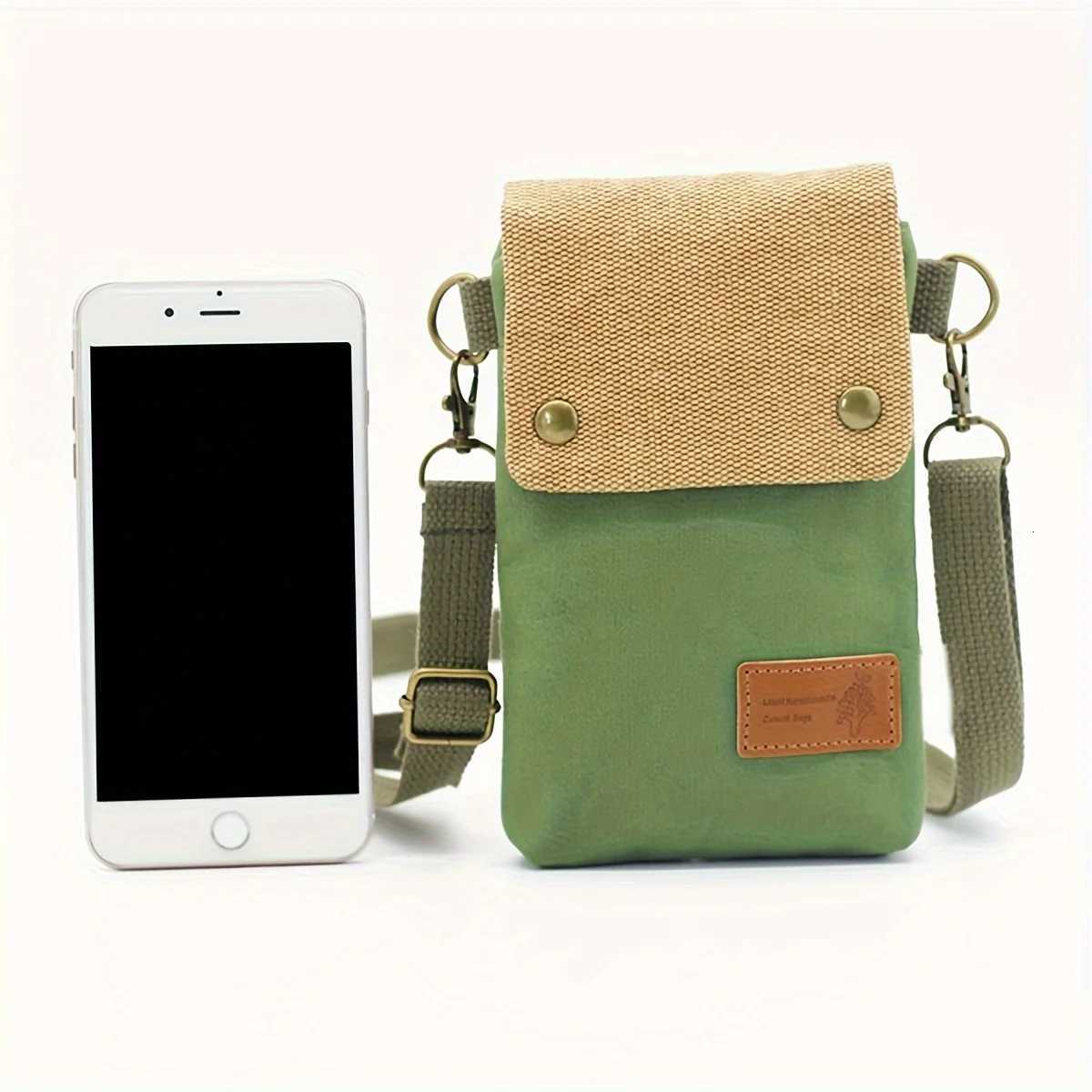 Solid-color minimalist canvas mobile phone crossbody bag small and portable a versatile small crossbody bag for daily use C260406