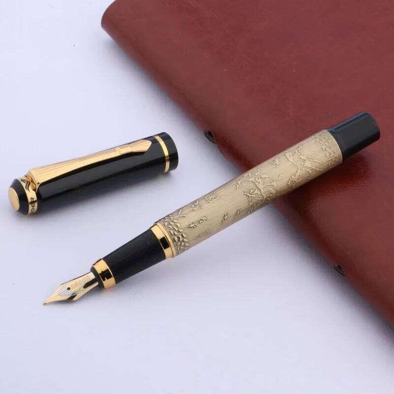 baoer 507 Golden Fountain Pen Xubeihong "the eight horses" GIFT Medium Nib Stationery Office school supplies 26Y0406