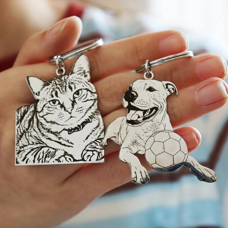Personalized Pet Po Keychain Custom Engraved Cat Dog Picture Pendant Stainless Steel Gifts Memory Jewelry For Men Women 260403BJ