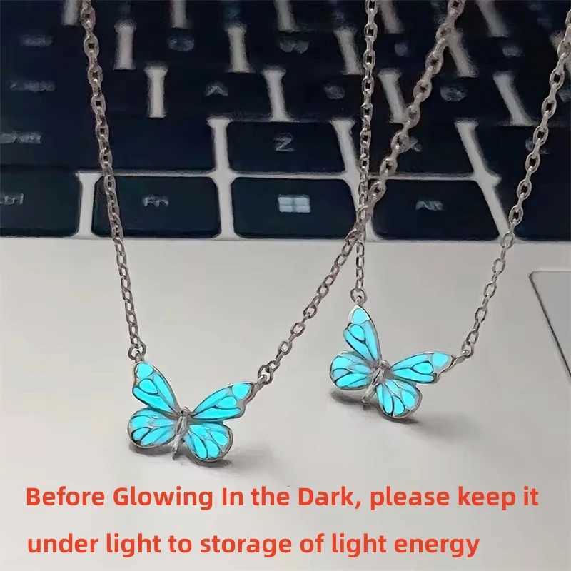 Luminous Butterfly Necklace Glowing Night Fluorescence Vintage Glow In The Dark Pendant for Women Christmas New Year Party Gift H260406