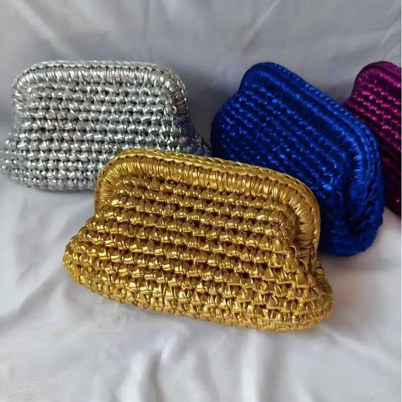 Silver Weave Fabric Handbag Multicolor Ladies Chain Underarm Bag Womens Clutch Bag C260406