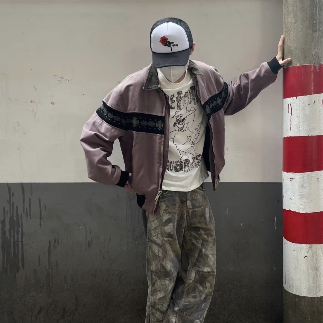 2026 European and American trendy brand spring and autumn men's retro street jacket designer patchwork embroidered workwear coat bb