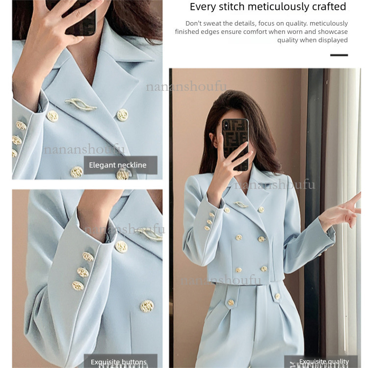 2026 Designer Set High-end Luxury New Women's Simple Double Breasted Business Suit Jacket Slim Fit Casual Pants A-line Sexy Short Skirt Commuting - view 9
