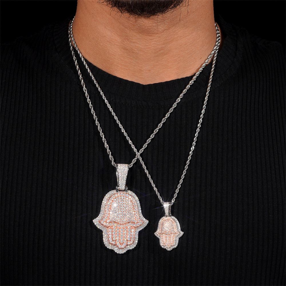 High Quality Protection Lucky Charm Hand of Fatima Hamsa Hand Hip Pop Pendant Real Gold Plated S925 Silver Religious Iced Out VVS D Moissanite Iced Ou - view 7