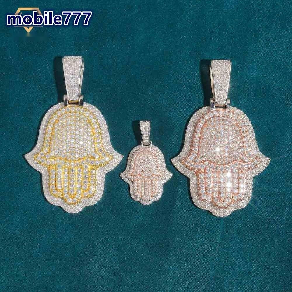 High Quality Protection Lucky Charm Hand of Fatima Hamsa Hand Hip Pop Pendant Real Gold Plated S925 Silver Religious Iced Out VVS D Moissanite Iced Ou - view 9