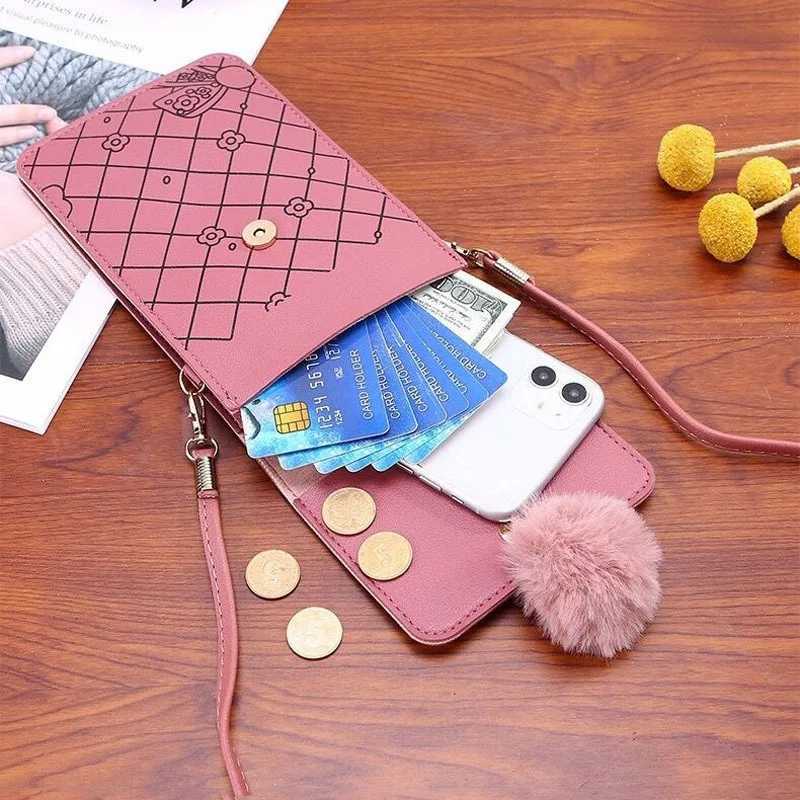Cute Cartoon Pattern Touch-Screen Phone Bag for Women - Slim Transparent Crossbody Bag Mini Shoulder Pouch Wallet C260406