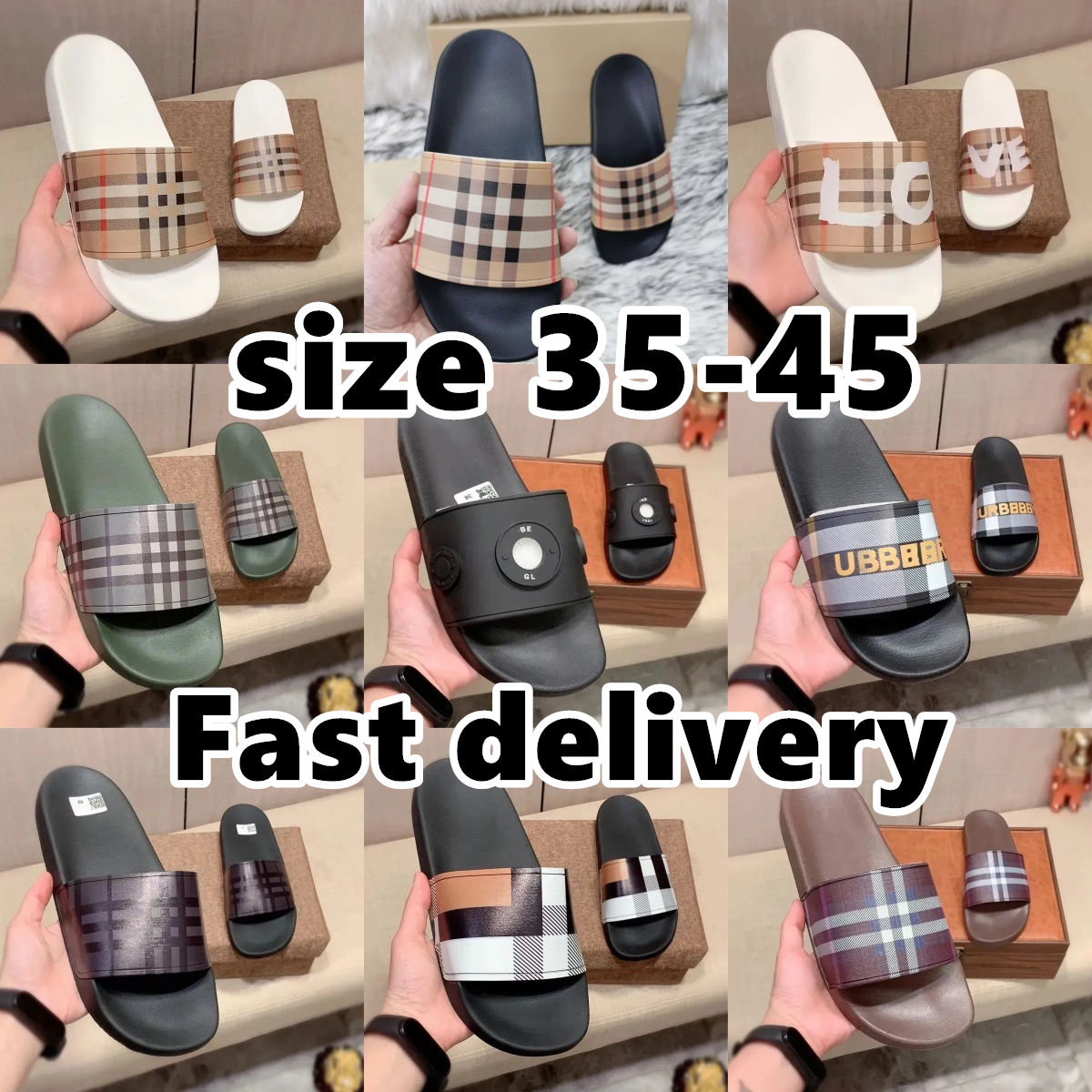 Designer British Plaid Flat men women Slippers Summer Non-slip One-word Slides Couple Outdoor Indoor Casual Sandals