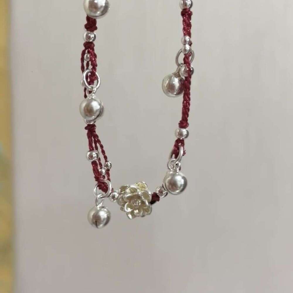 Miaojiang Girl~Red String Small Bell Bracelet for Women, Vintage Handmade Woven Bracelet, Girlish Lotus Ornament - view 5