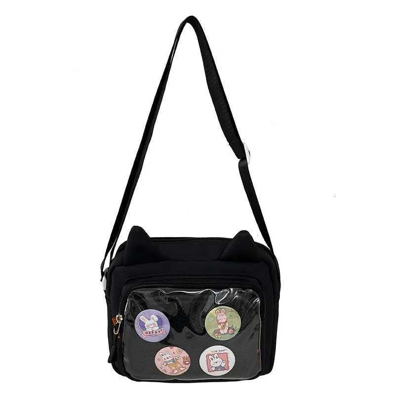 Womens Cute Cat Ear Clear Ita Bag 2026 New Mesh Crossbody Bag with Badge Decor Kawaii Anime Shoulder Bag for Daily Events C260406