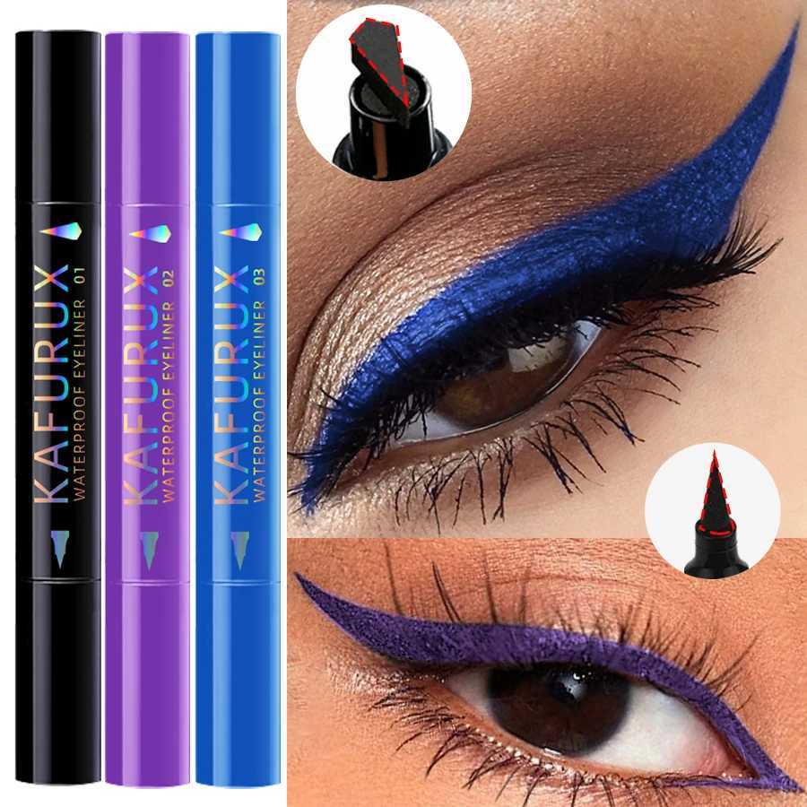 3 Color 2 IN 1 Seal Stamp Eyeliner Pen Waterproof Black Purple Blue Liquid Eye Liner Pencil Eyes Korean Makeup Gifts Cosmetic H260406