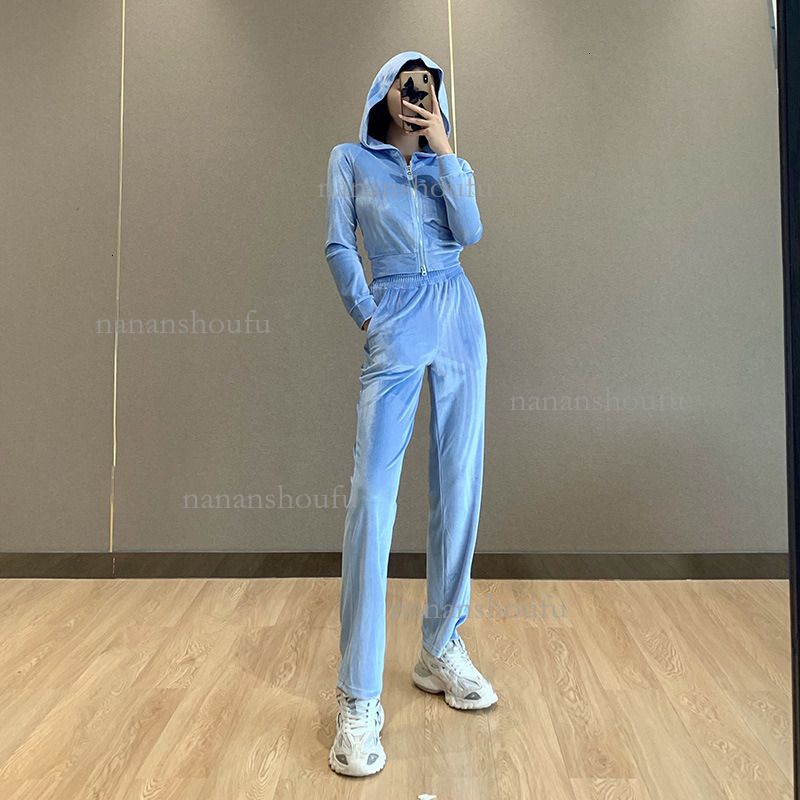 Designer Set Luxury Simple Fashion Letter Embroidered Zipper Long Sleeve Hooded Sweatshirt Casual Suede Sports Pants Temperament Commuter Basic Women 