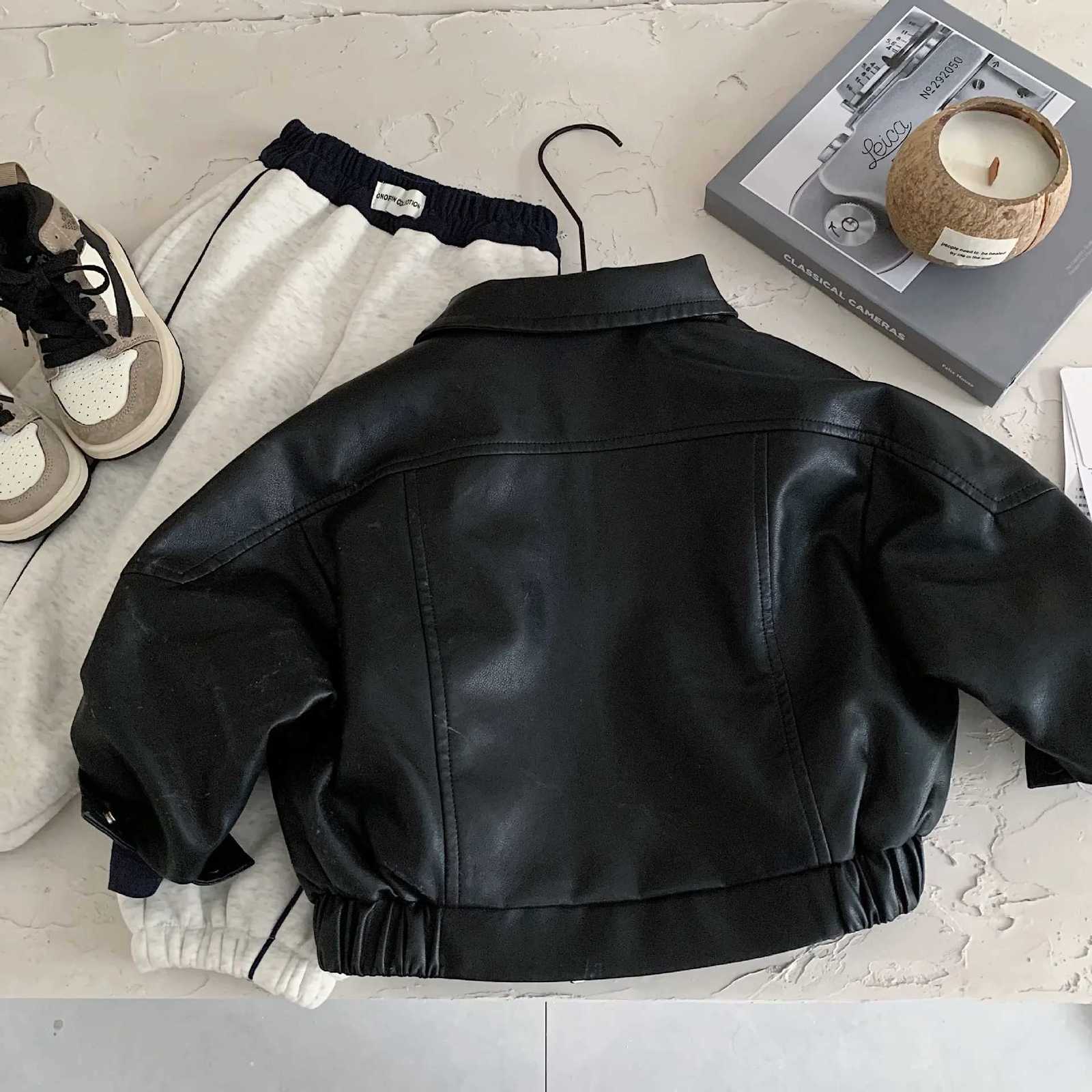 RAISE Spring Children Boys Leather Jackets Cotton Black Turn Down Collar Kids Boys Outerwear Coat Zipper Coat For 2-8Y Baby BoysT260406 - view 4