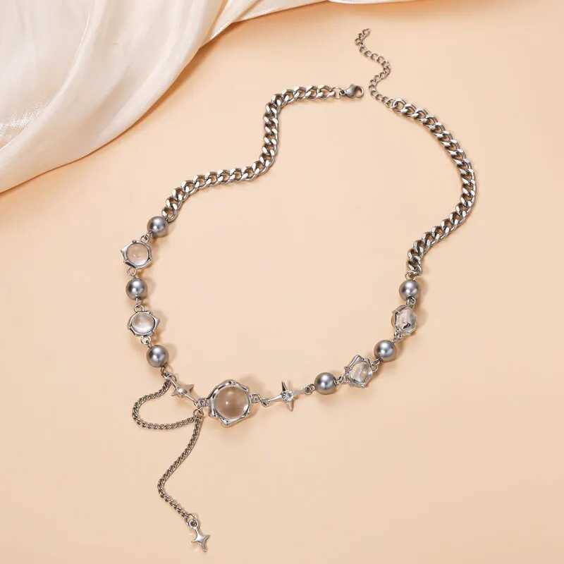 Women Thorn Desin Choker Necklace Fairy Glass Opal Necklace Collarbone Chain Necklace Elegant Silver-Color Party Choker H260406