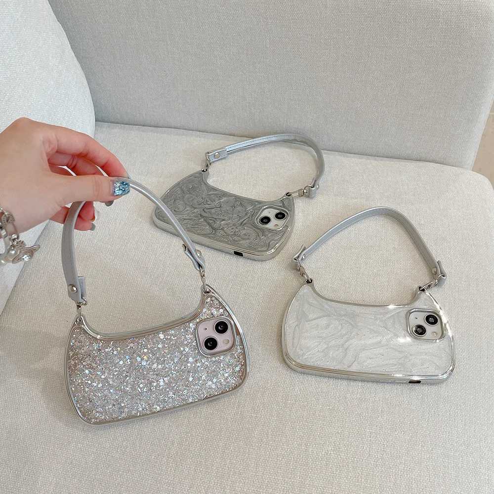 Electroplated Handbag Hand Strap Phone Case For iPhone 17 16 15 14 13 12 11 Pro Max Soft Shockproof Cover C260406