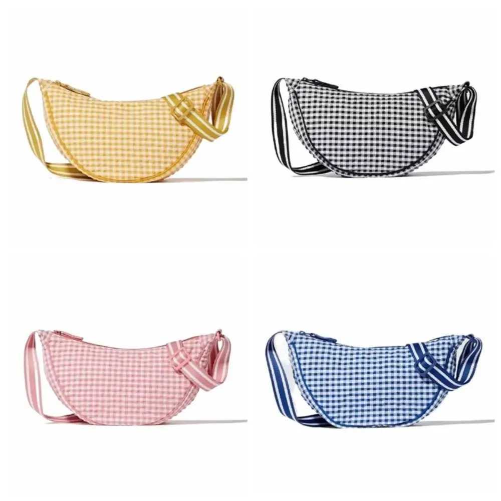 Fashion Canvas Plaid Hobos Crossbody Bag for Women Shoulder Bag Half Moon Chest Bags Tote Lady Travel Shopper Bag Female Purses C260406