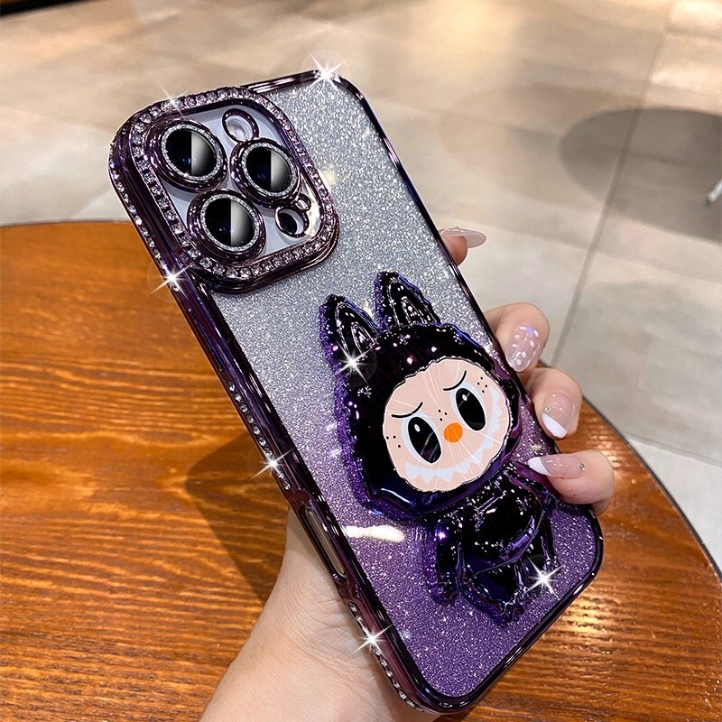 Luxury Designer 3D Cute Phone Case, Bling Rhinestone Glitter Protective Cover For Iphone 17 Pro Max 15 14 Purple Fashion Case