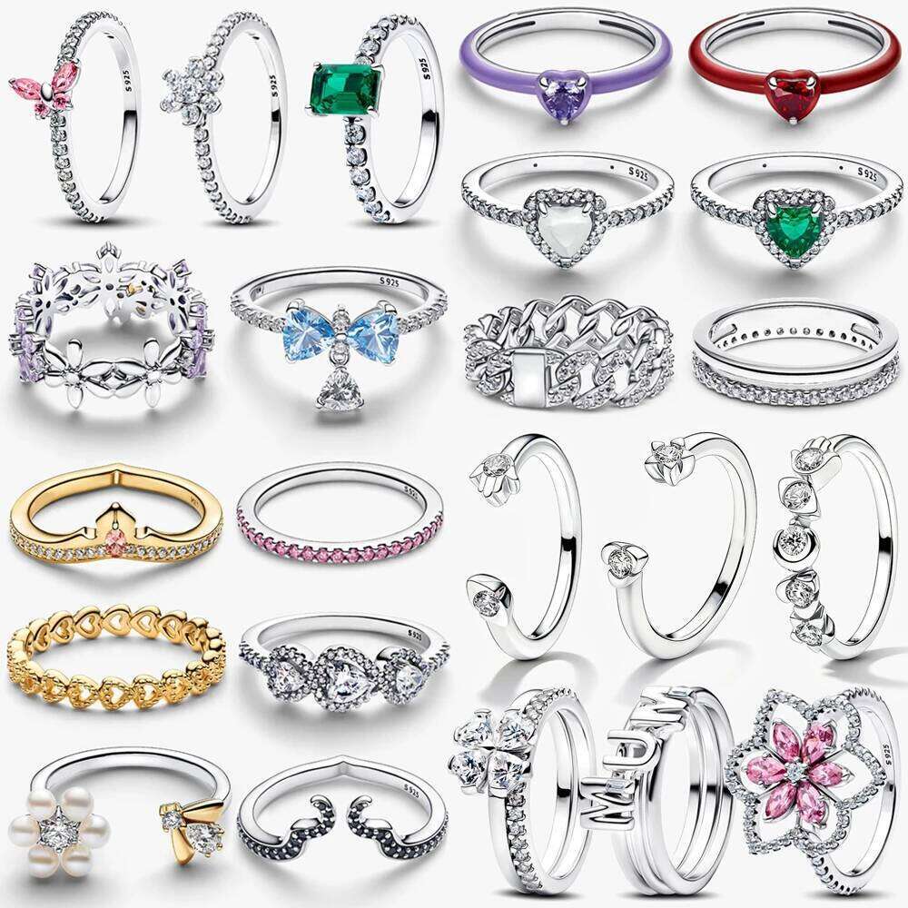 2026 New 925 Silver Heart Princess Crown Plant Bee Specimen ME Lucky Bow Double Layer Ring Exquisite DIY Charm Jewelry Gift