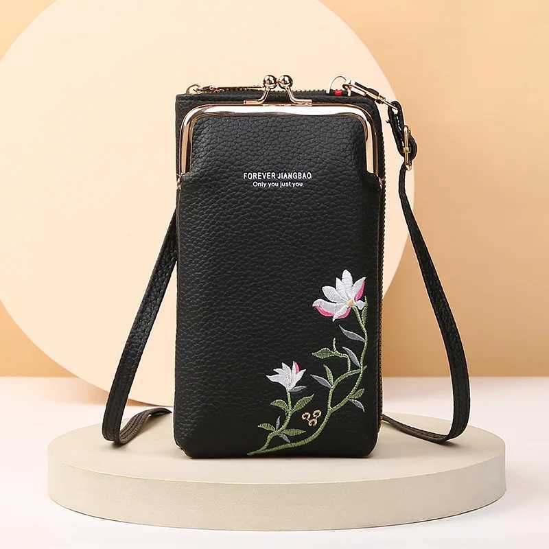 Fashion Women Small Crossbody Bag for mobile phone PU Leather Purse Bag Elegant Flower Pattern Messenger Bag wallet For Girls C260406