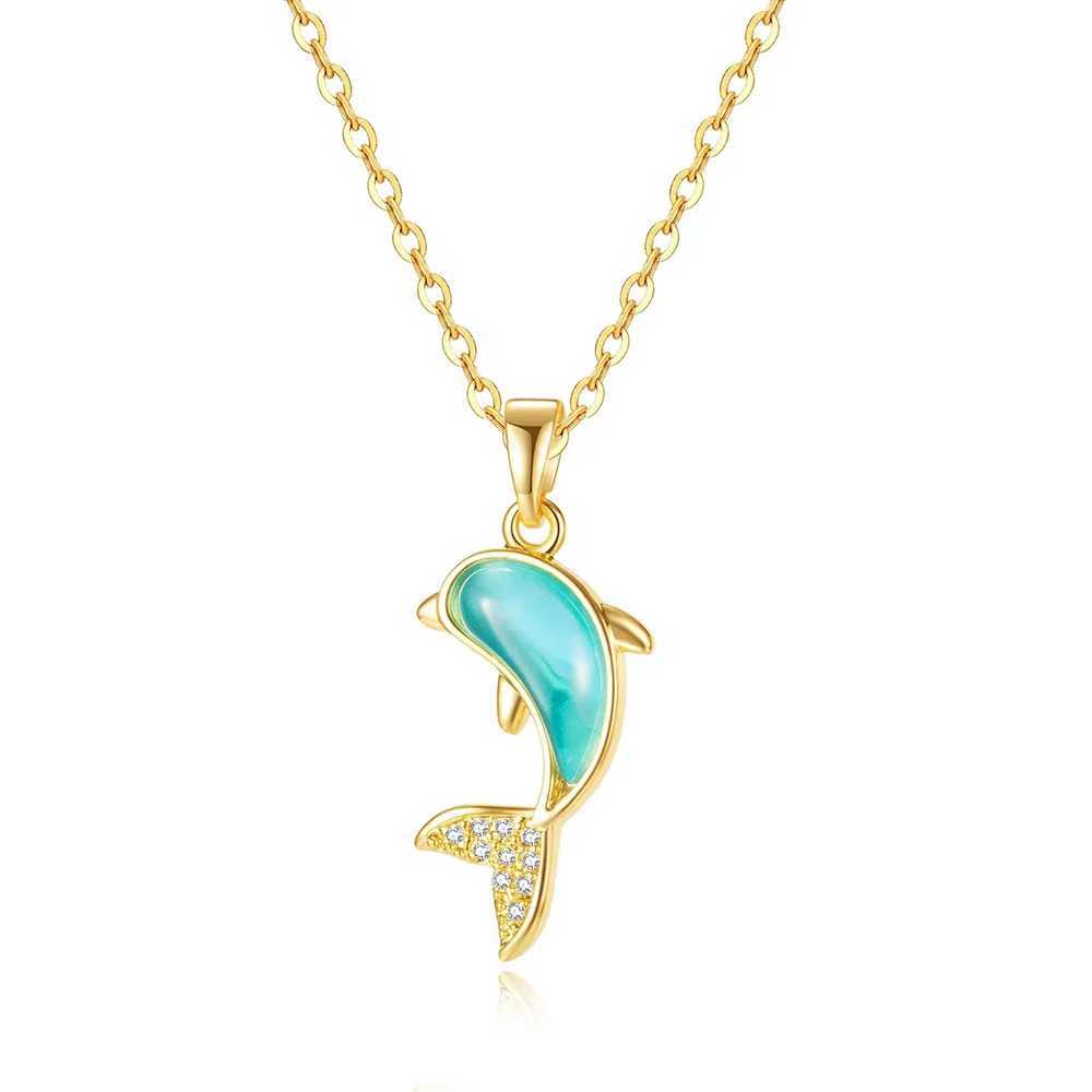 Elegant Dolphin Necklace for Women with Cat Eye Stone Marine Life Pendant Stainless Steel Temperament Jewelry Gift H260406
