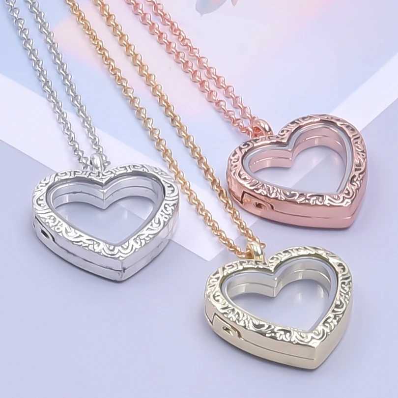 1Pc Trendy Sweet Love Glass Reliquary Photo Locket Pendant Necklaces Goth Heart Cremation Ashes Urn Relicario Collares Jewelry H260406