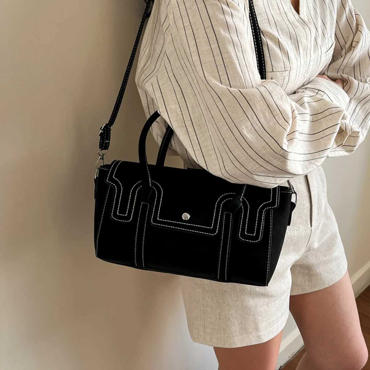 Trendy Retro Women Crossbody Bag Suede PU Quilted Handbag Solid Color Portable Shoulder Bag for Commute/Work C260406