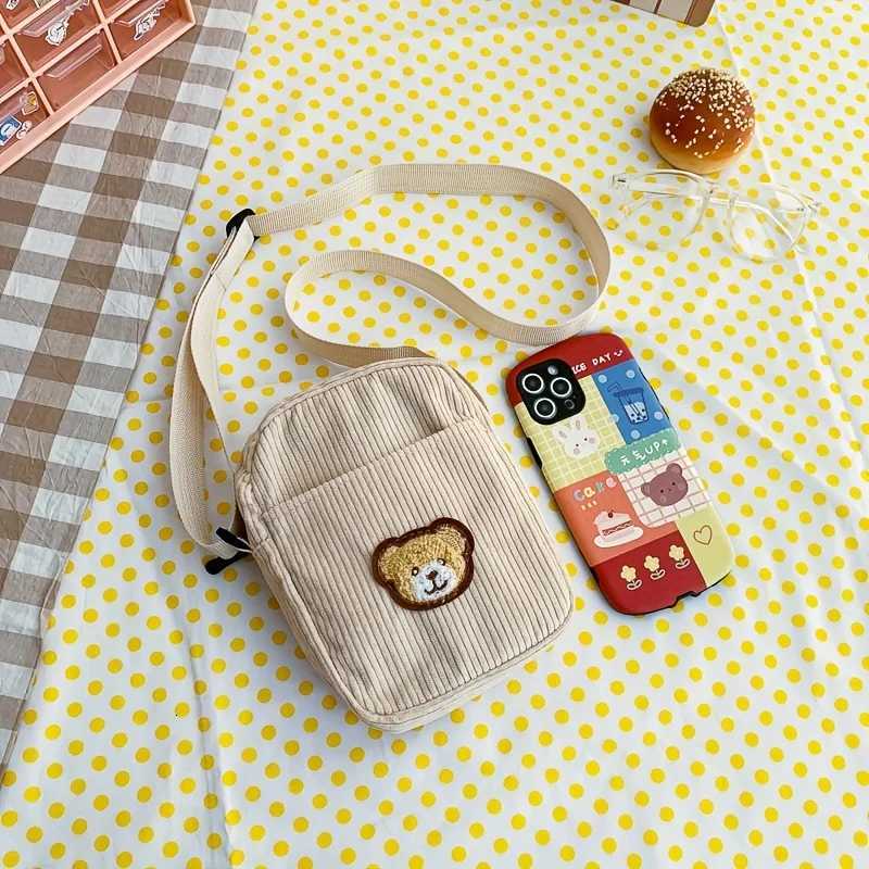 Girls Portable Corduroy Bear Phone Crossbody Bag Mobile Phone Coin Purse Fashionable Cross Small Bag Corduroy Mini Bag Bolsos C260406