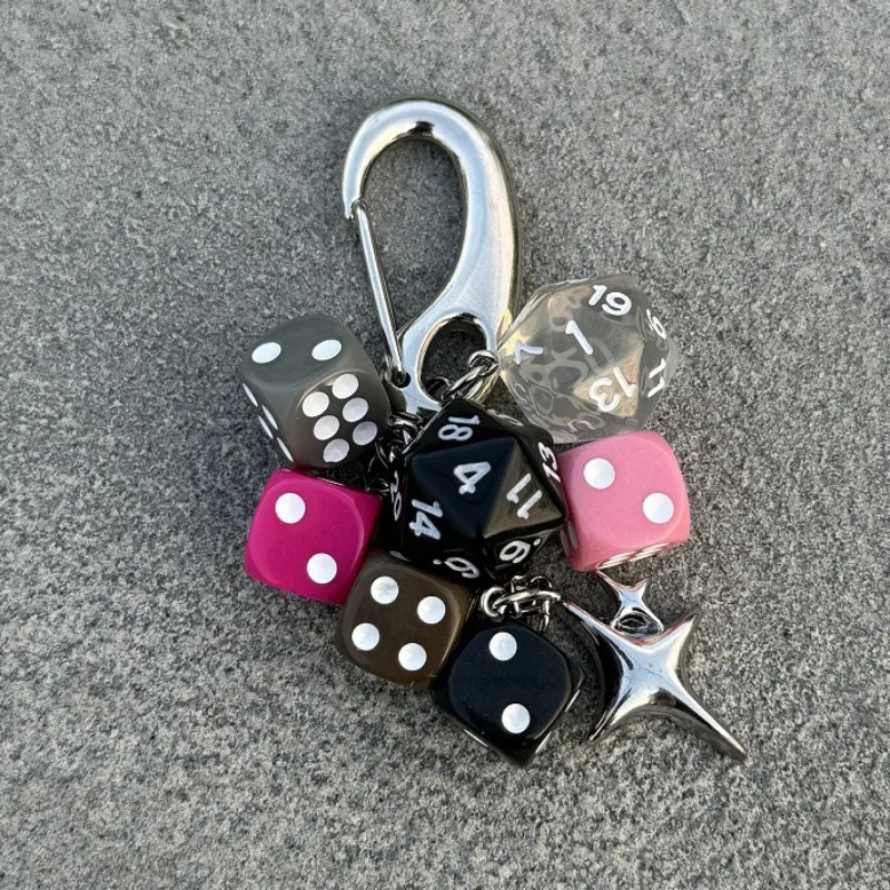 Hiphop Black Dice Billiards Keychain Y2K Pink Lucky Dice Starburst Pendant Bag Charms Hangings Punk Cool Ornament Accessories 260403BJ - view 4