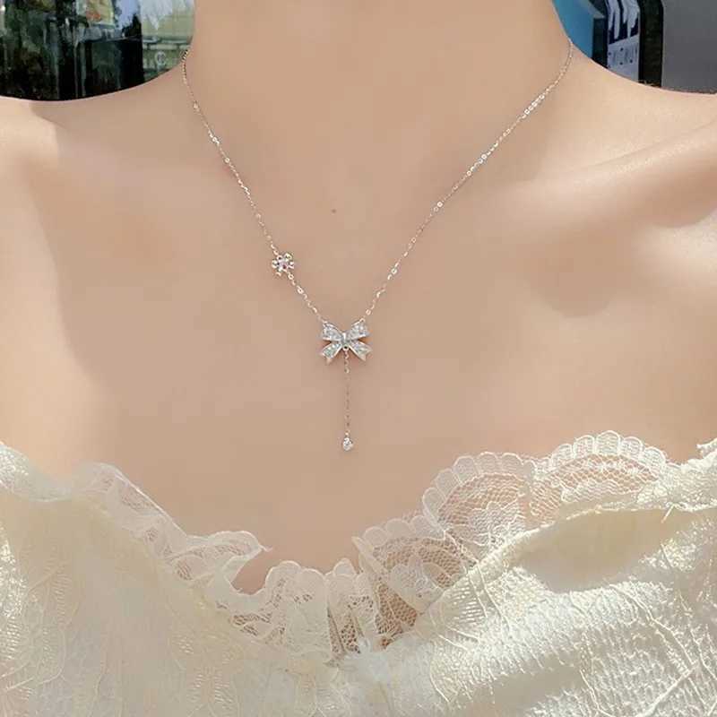 Tassel Zircon Butterfly Knot Pendant Necklace for Women Luxury Elegance Clavicle Chain Gift for Bestie Wholesale Jewelry H260406