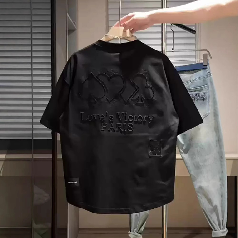 Designer Clothing - Summer New Style Fully Embroidered Letter Pattern Round-neck Short-sleeved Men's Trendy Loose-fitting Breathable Pullover T-s