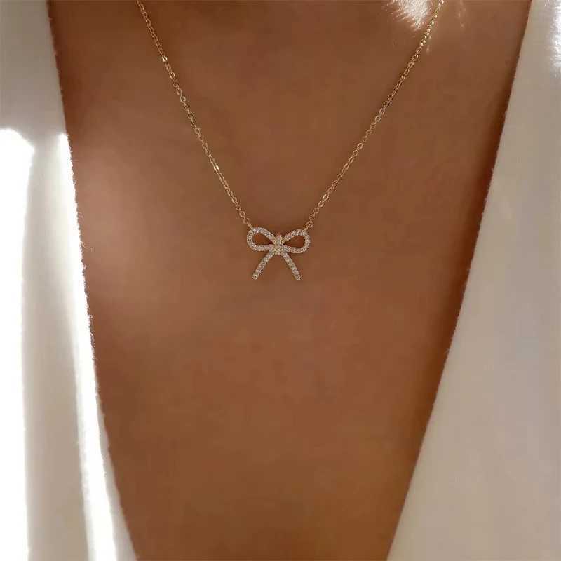 Fashion Rhinestone Bow Pendant Necklace For Women Exquisite Zircon Bowknot Choker Necklaces Office Party Jewelry Lady Gifts H260406
