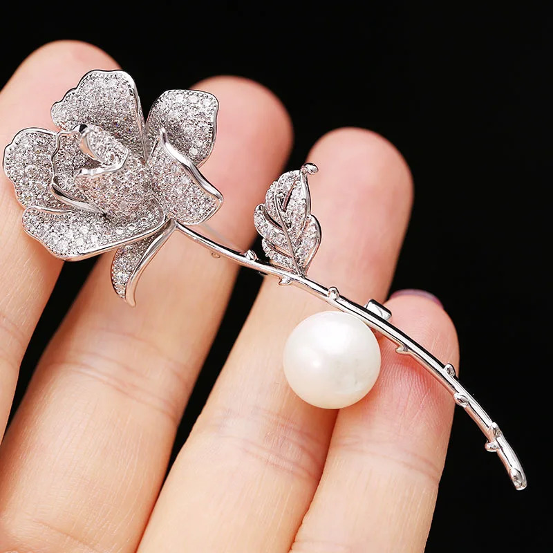 SUYU Womens Luxury Brooch Copper Inlaid Cubic Zirconia Camellia Womens Clothing Brooch Mens And Womens Set Pins 260403BJ - view 5