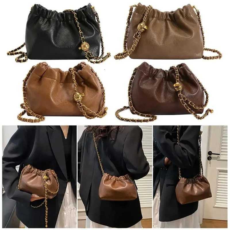 Womens Crossbody Tote Bag PU Leather Hobo Bag Fashionable Retro Bucket Bag Korean High-End Chain Crossbody Bag C260406