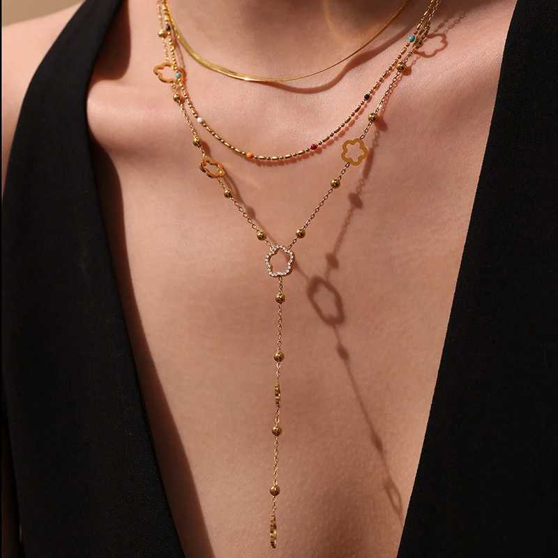 Premium Stainless Steel Long Necklace Trendy Pig Nose Style Y Shape Drop Pendant Waterproof Necklace for Women Girls Jewelry H260406