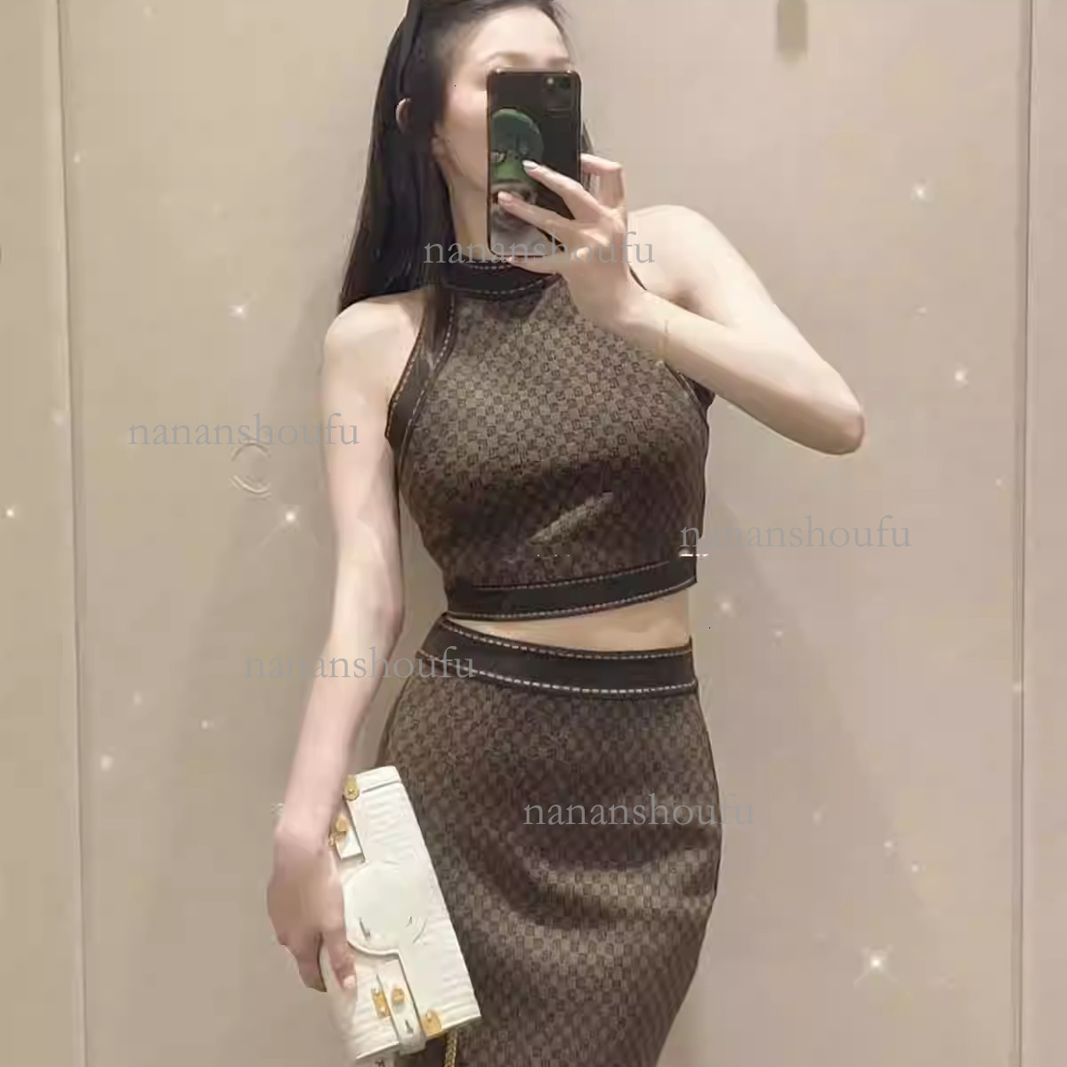 2026 Designer Set Luxury Brand Women's Summer New Fashion Print Splicing Slimming Tank Top Sleeveless Top Sexy Tight Skirt Outdoor Casual Basic W