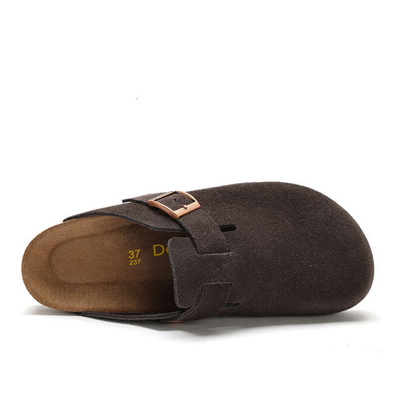 Slippers, cork shoes, flat shoes, cowhide shoes, non slip shoes, summer casual shoes, beach designer shoes shoes breathable and fashionable red gray