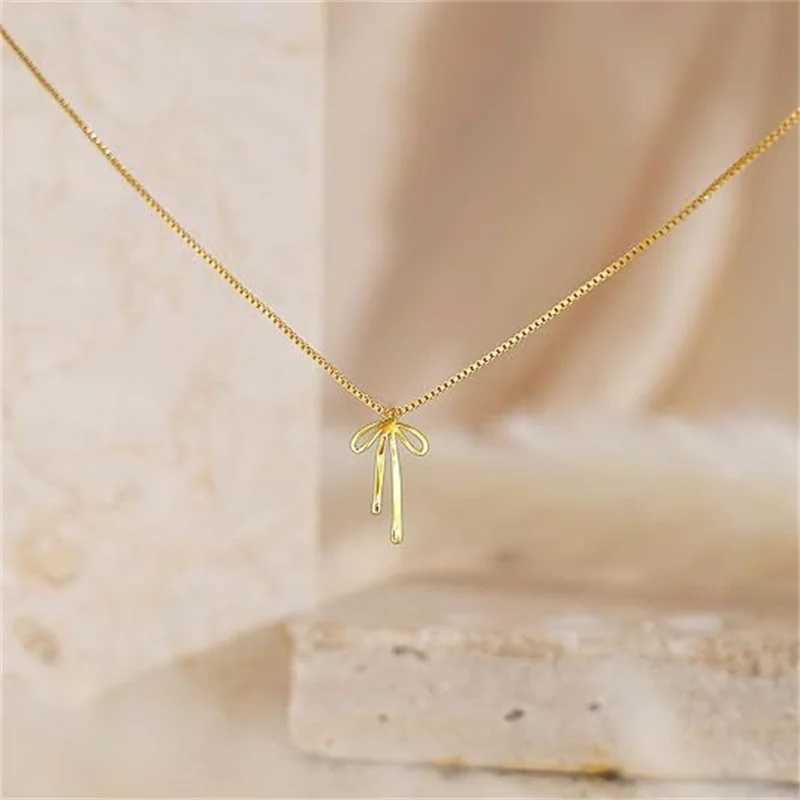 Trendy Gold Bow Necklace Gold Plated Cute Bow Pendant Bow Chain Choker Necklaces for Women Christmas Party Gifts H260406
