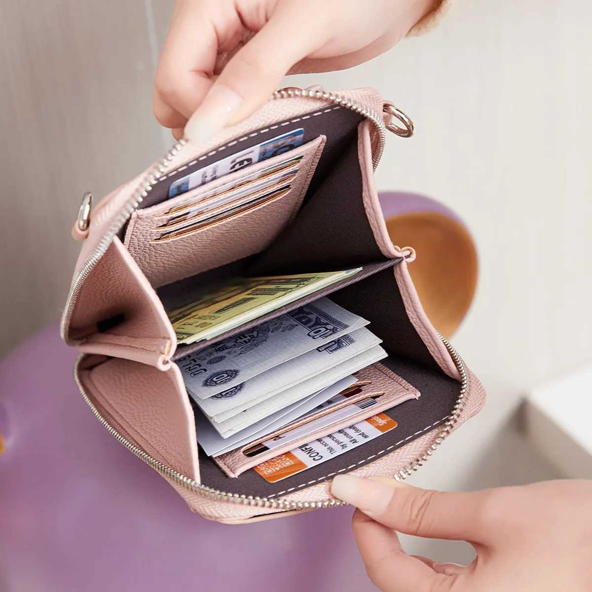 2026 New Womens Crossbody Bag Multi-Function Phone Wallet PU Leather Small Shoulder Bag Card Holder Zipper Purse Daily Casual C260406