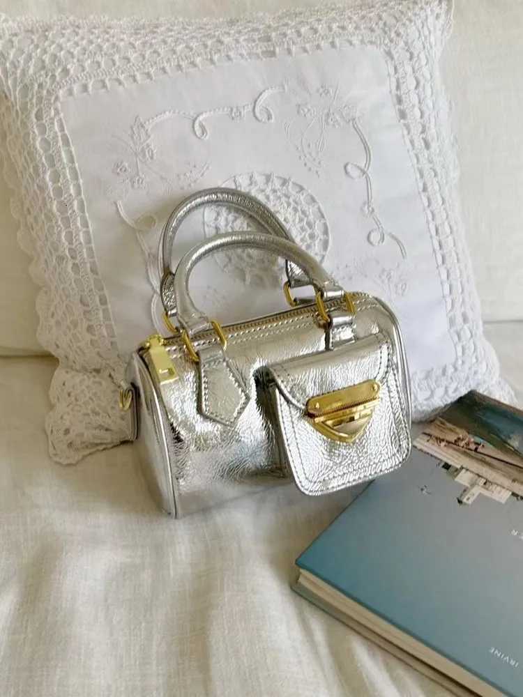 Office Ladies Lady Mini Trendy Split Leather Versatile Messenger Bag Handheld Single Shoulder Strap Crossbody Boston Bag C260406