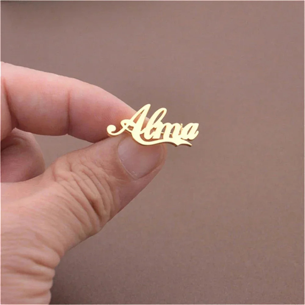 10Pcs Custom Name Brooch for Women Men Personalized Stainless Steel Customized Pins Nameplate Brooch Women Jewellery Gift 260403BJ