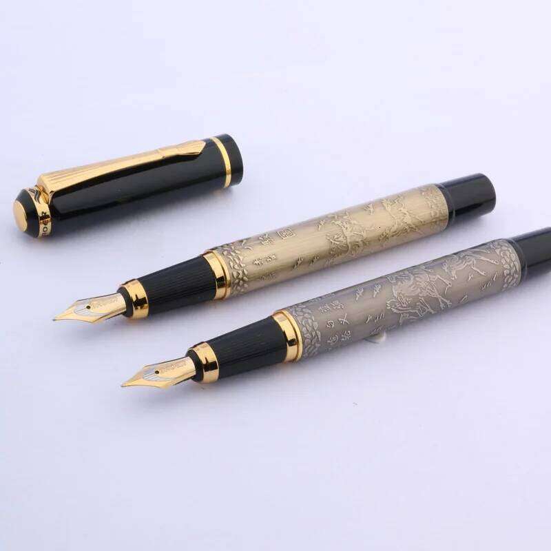 baoer 507 Golden Fountain Pen Xubeihong "the eight horses" GIFT Medium Nib Stationery Office school supplies 26Y0406
