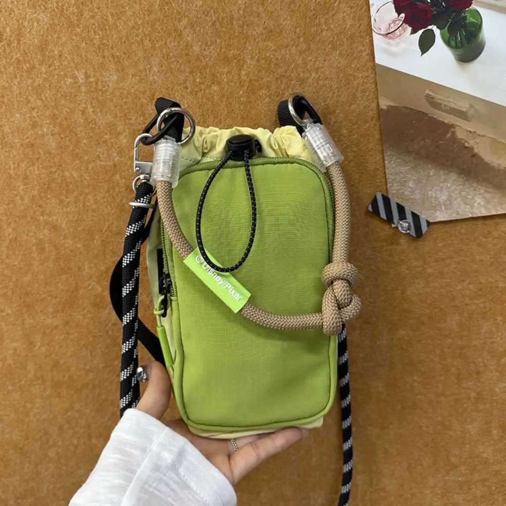 Sports Nylon Shoulder Bag Nylon Rope Coin Pouch Drawstring Crossbody Bag Korean Style Solid Color Mobile Phone Pack Travel C260406
