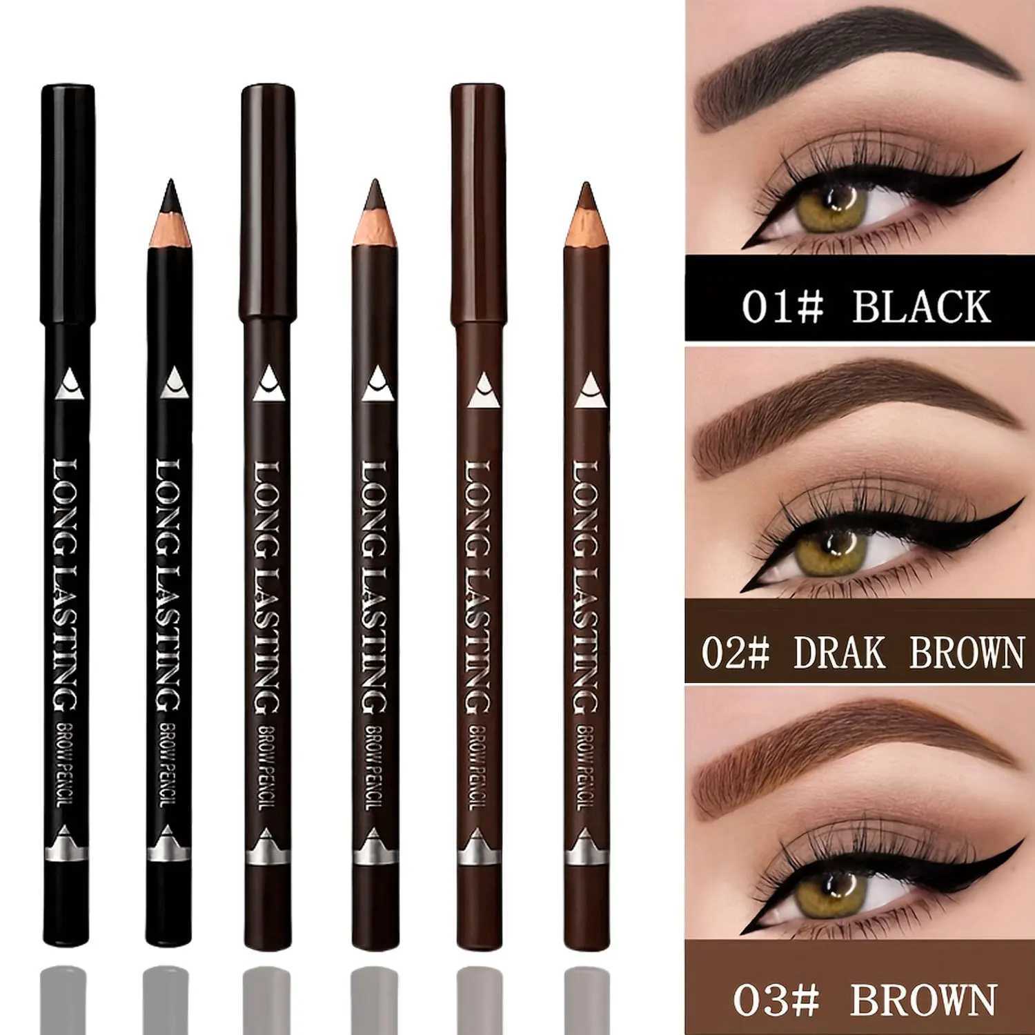 2-in-1 Wooden Handle Waterproof Eyeliner Eyebrow Pencil Sweatproof Makeup Pen for All Skin Types Multi-Use Cosmetic Tool H260406