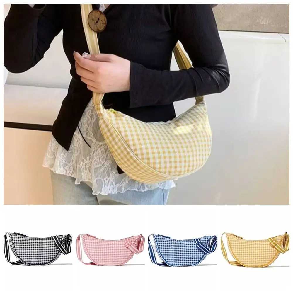 Fashion Canvas Plaid Hobos Crossbody Bag for Women Shoulder Bag Half Moon Chest Bags Tote Lady Travel Shopper Bag Female Purses C260406