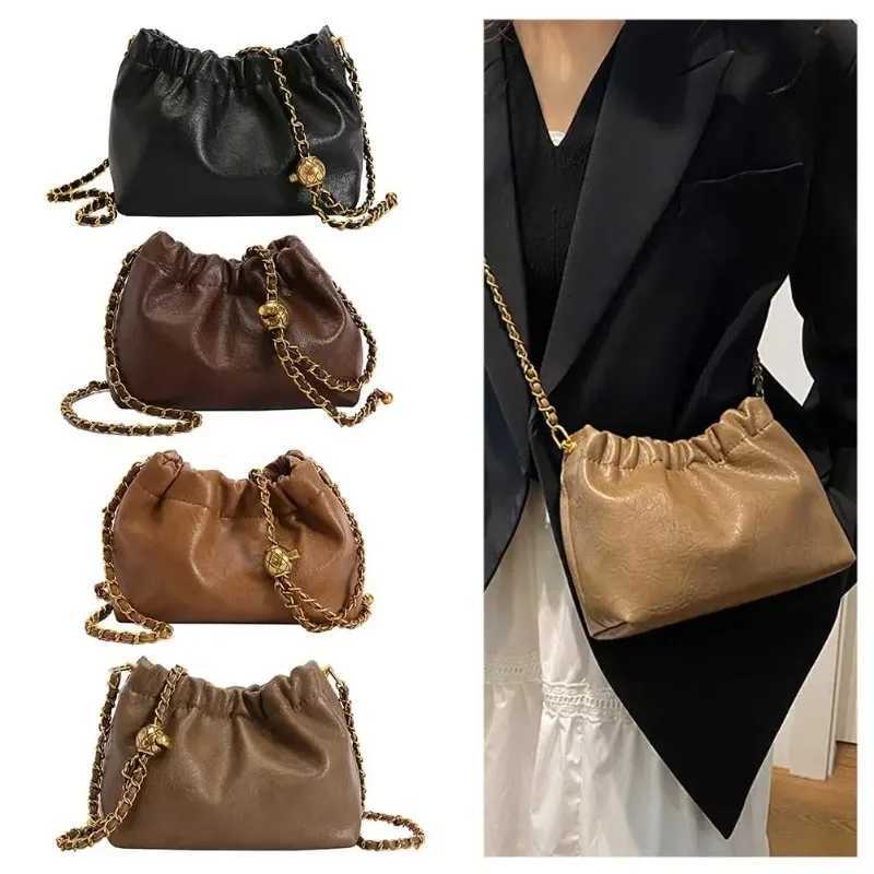 Womens Crossbody Tote Bag PU Leather Hobo Bag Fashionable Retro Bucket Bag Korean High-End Chain Crossbody Bag C260406