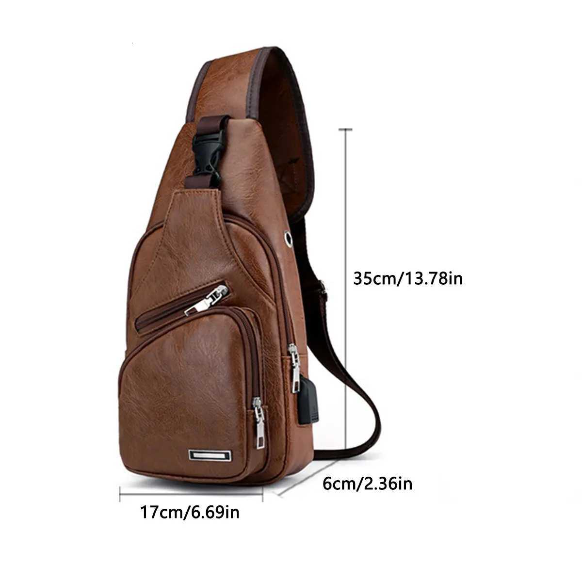 New casual mens shoulder bag outdoor sports large capacity chest bag mens multifunctional PU business crossbody bag C260406