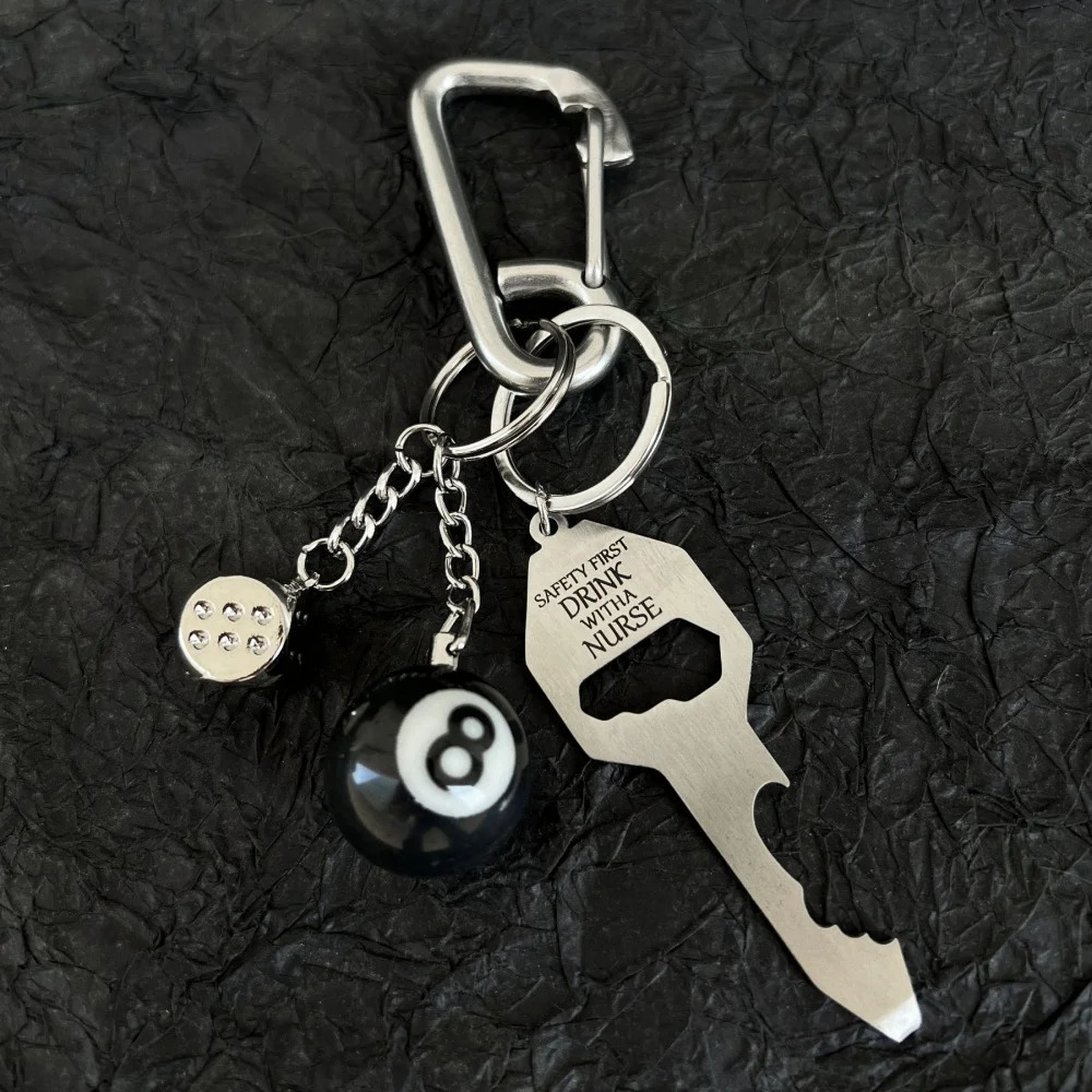 3D Black No 8 Billiard Keychain Lucky Dice Beer bottle opener Fashion Creative Women Men Solid Metal Carabiner Pendant Gifts 260403BJ