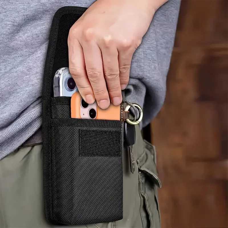 Universal phone bag under 75 inches Nylon Dual Pocket Cell Phone Belt Pouch Case Mens Outdoor bag for iPhone Samsung Xiaomi C260406